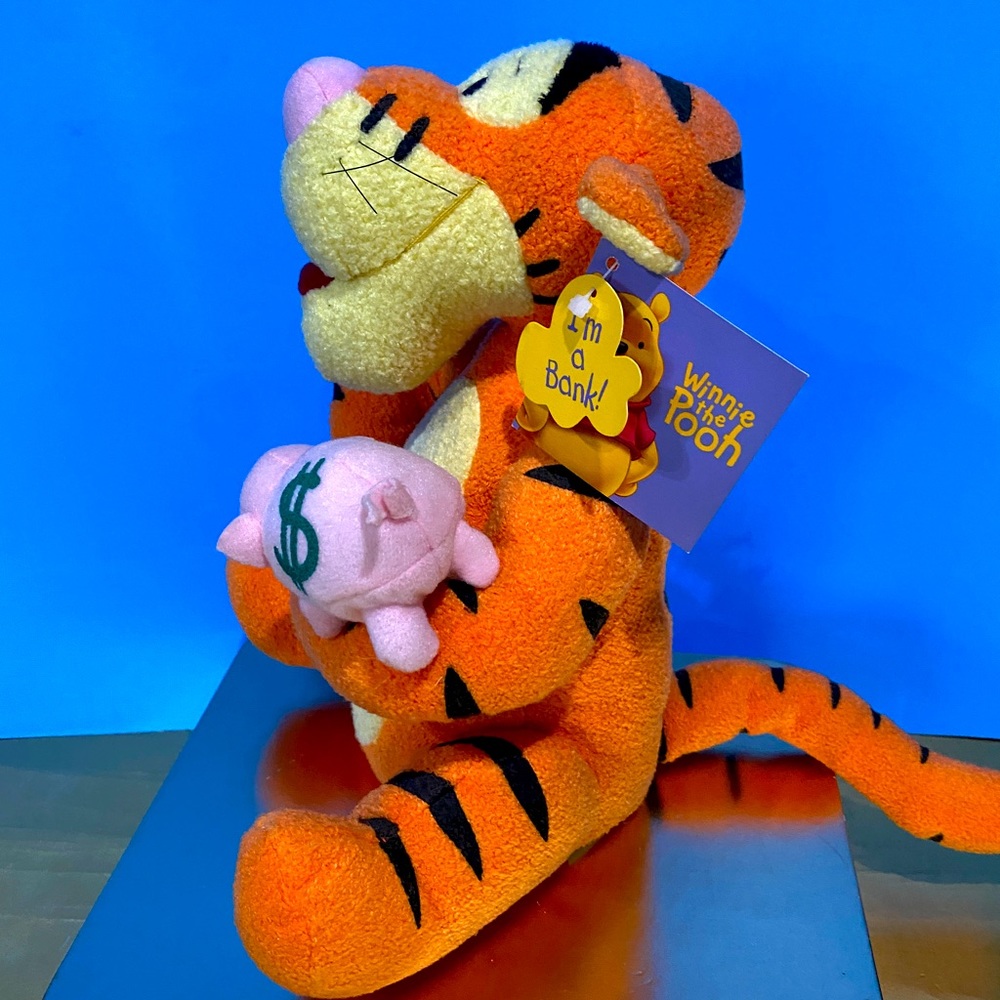 DISNEY NWT WINNIE THE POOH TIGGER PLUSH COIN PIGGY BANK w/STOPPER APPLAUSE 10” - Picture 2 of 16